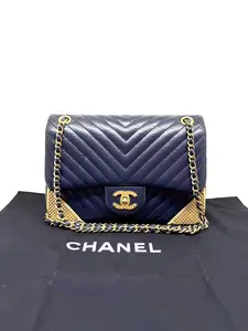 Pre-owned CHANEL Rock The Corner Mini Flap Bag Navy Blue Calfskin