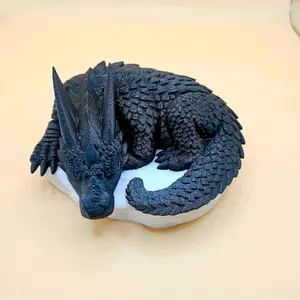 Sleeping Dragon Statue | 3D Printed Fantasy Decor | Dragon Lover Gift | Mythical Home Decor | Black Dragon Figurine Lightweight