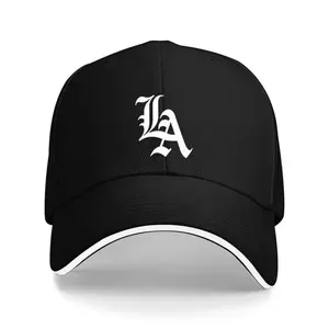 Unisex Goth Cotton Baseball Cap - Black & White LA Gothic Script West Coast Streetwear Dad Hat