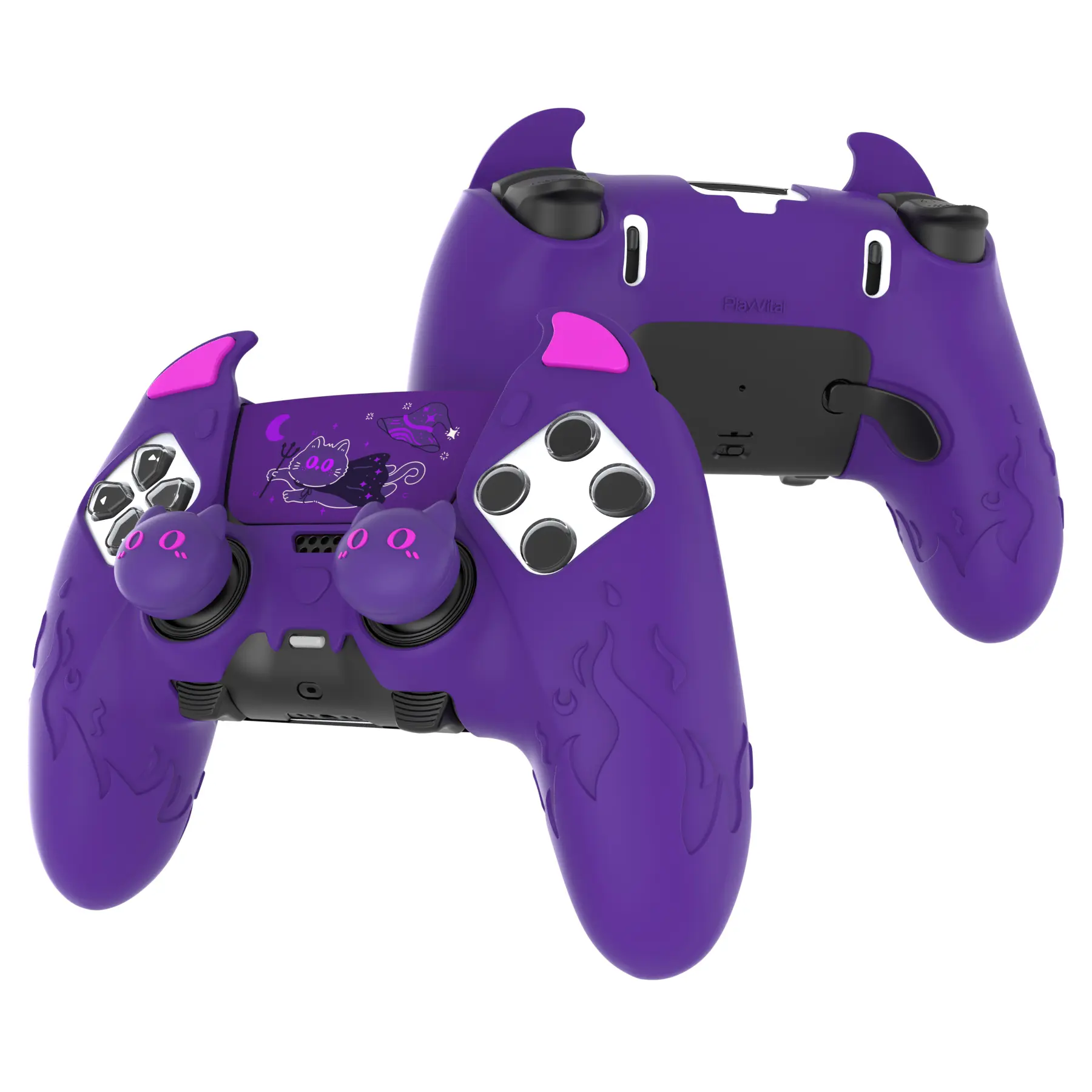 [For ps5 Edge Controller] PlayVital Cute Demon Silicone Case, Kawaii Controller Cover Skin Gamepad Protector for ps5 Edge Accessories with Touch Pad Sticker & Thumb Grip Caps - Black