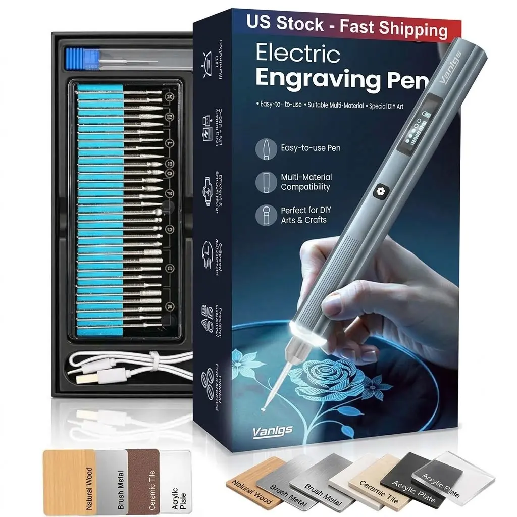 Electric Engraving Pen Cordless, 30 Bits Precision Rotary Tool Kit with LED Light, 3-Speed Micro Engraver for Wood, Metal, Glass, Ceramic, Leather DIY Art & Crafts