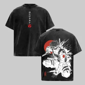 Vintage Kakashi Hatake Hokage Copy Ninja Sharingan Naruto Shippuden Oversized Graphic Tee Heavyweight Acid Wash Cotton T Shirt Y2K Streetwear Gym Pump Cover Japanese Anime Manga Dark Aesthetic Grunge Alt Outfits Merch Fan Gift Top Unisex