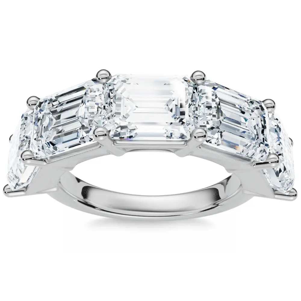 5.10Ct Emerald Cut Diamond 5 Stone Wedding Anniversary Ring 14k Gold Lab Grown
