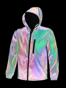 Men's Spring & Fall Colorful Hooded Jacket, Sports Jacket, Outdoor Cycling Gradient Color Loose Fit Windproof Coat, Casual Performance Clothing