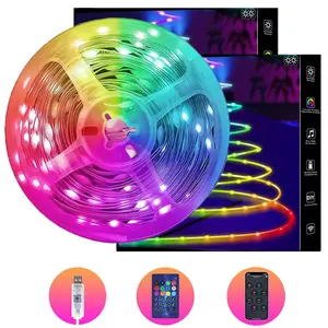 132FT LED Strip Light RGB Music-Synced Bedroom Light Bluetooth-Enabled LED Smart App & Remote Control Indoor Ambient Lighting More Options: 132FT/66FT/33FT Suitable for Room & Outdoor Christmas Party Decorations (Outdoor Waterproof)