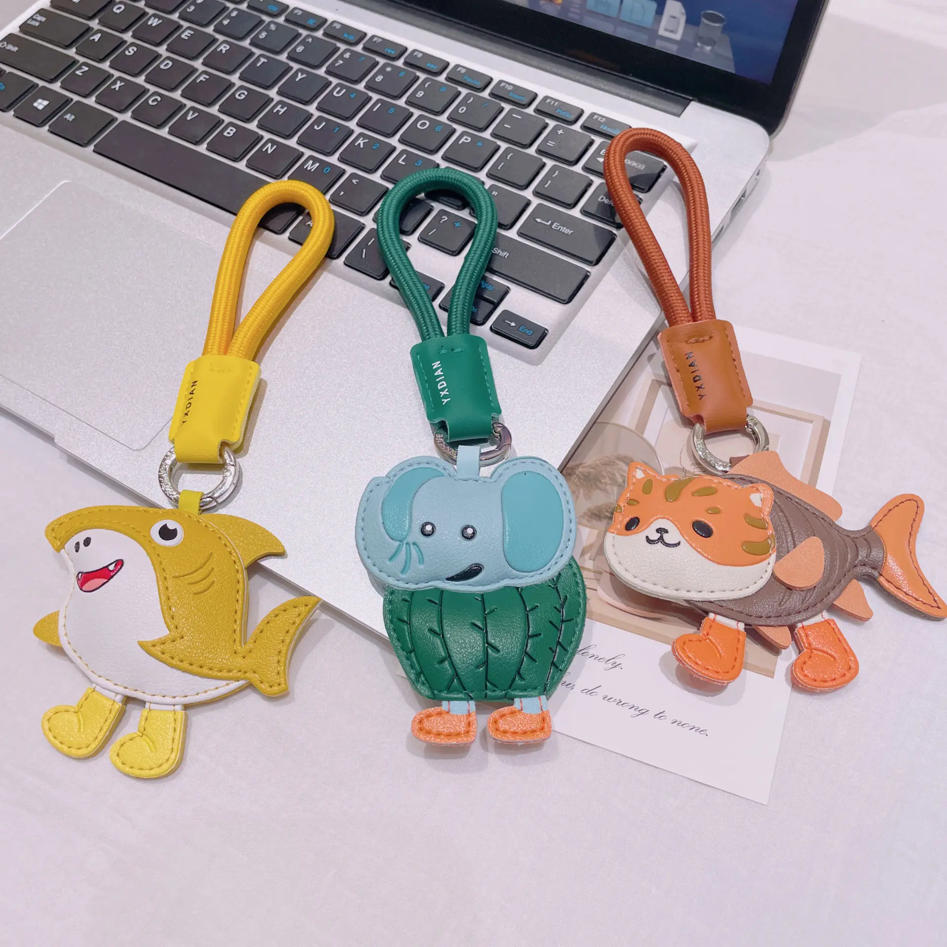 New Small PU Leather Myth Cartoon Character Mini Playful Charm Keychain - Cute Skullpanda Pony Plushie Pendant, Collectible Bag Accessory