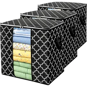 3 PACK 100L Storage Bags Large Blanket Clothes Organization and Storage Containers for Comforters,Bedding, Foldable Organizer with Reinforced Handle, Clear Window, Sturdy Zippers