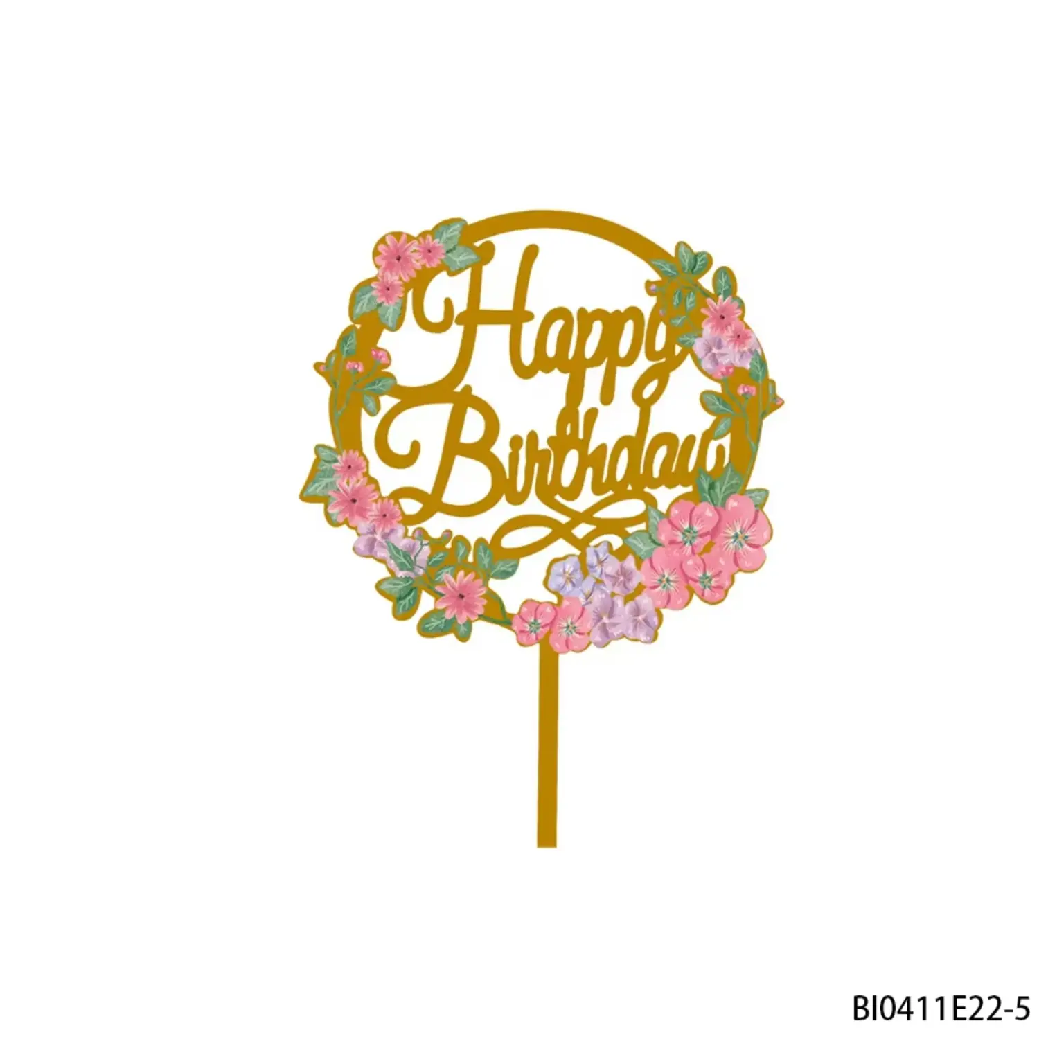 PESENAR Birthday Cake Topper, Golden Floral Wreath with Colorful Flowers Great for Role-play and Cosplay