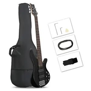 GIB 44 Inch 5 String H-H Pickup Laurel Wood Fingerboard Electric Bass Guitar with Bag & Accessories Black Kit Cool Musical Gift for Beginners Adults Teens Size Full beginner kit beautiful Starter Set Acoustic Acoustic-Electric Stylish Combo musician
