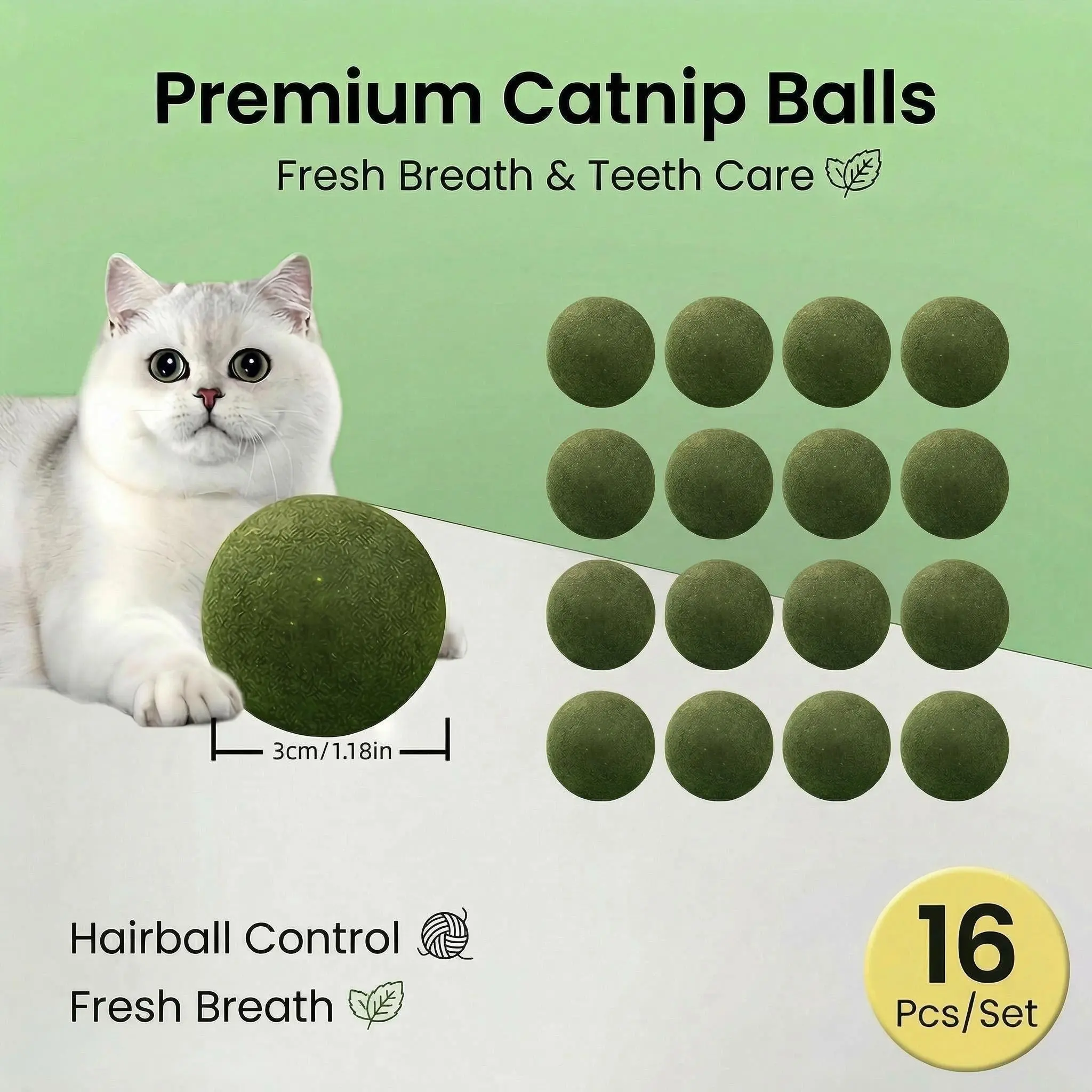 Cat Edible Catnip Energy Ball - Lick-Safe Healthy Kitten Chew Toy with Teeth Cleaning Function