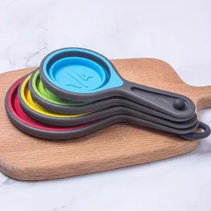 4pcs/Set, Measuring Cup Set, Folding Measuring Spoon Set, Coffee Sugar Scoop For Baking Cooking, Kitchen Silicone Measuring Cups And Spoon Set, Baking Supplies Baking Tools, Kitchen Accessaries, Utensils