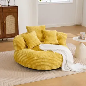 Oversized Corduroy Bean Bag Chair for Adults, Memory Foam Beanbag Sofa with 3 Pillows and Armrest, for Living Room, Bedroom, Dorm, No Assembly (Mustard Yellow)