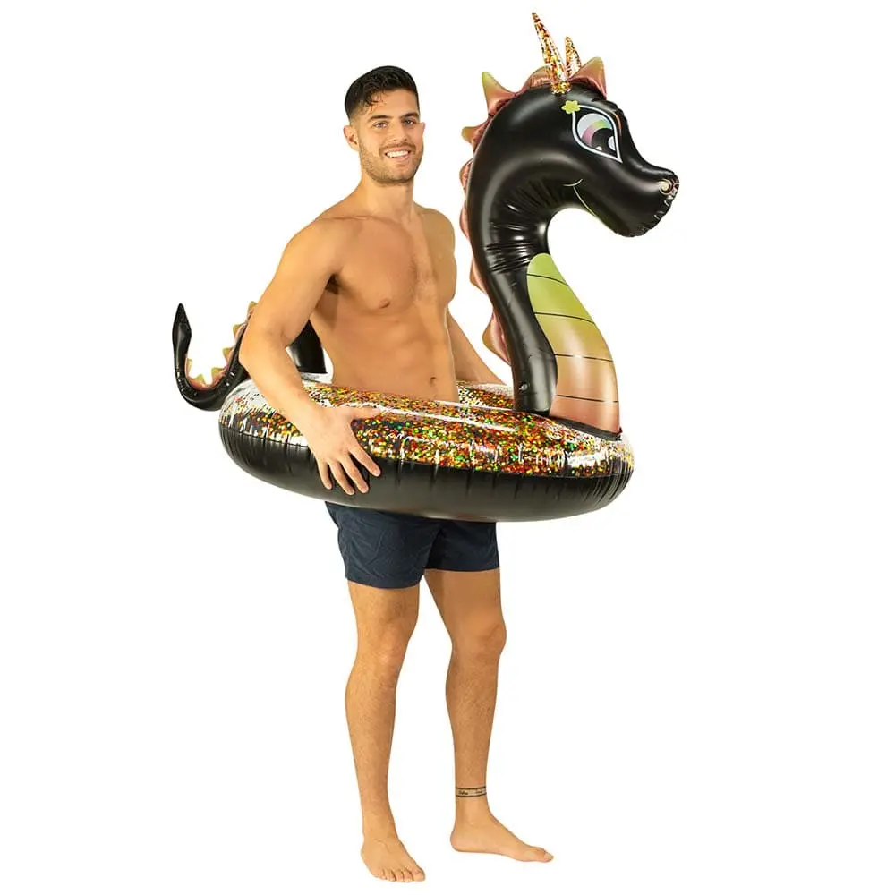 PoolCandy 42" Black Glitter Dragon Inflatable Water Float, PVC Phthalate-Free Unisex Swimming Pool Accessory, Sports & Outdoor Pool Toy