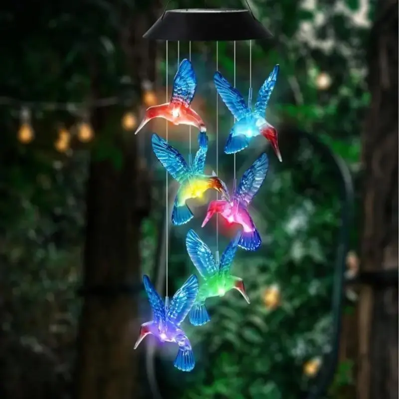Beautiful Glowing Bird Solar Hanging Wind Chime Light, Solar Powered Wind Chime Gift, Perfect for Holiday Gifts, Decorative Outdoor Ornament