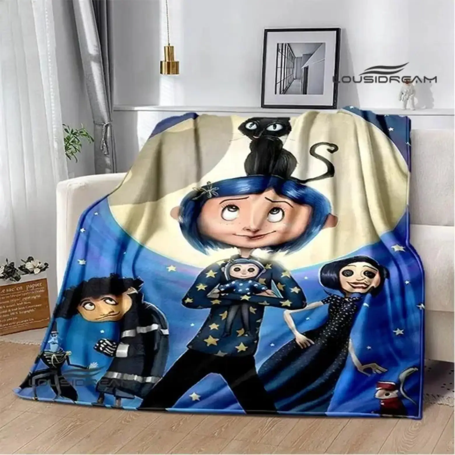 Soft Funny Throw Blanket C-Coraline Cartoon Printied Blanket Warm Beautiful Flannel And Comfortable Blankets Home Travel Birthday Gift