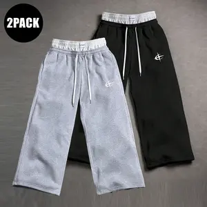2-pack men’s casual straight-leg pants with printed design, elastic drawstring waist, durable polyester fabric, breathable long pants suitable for everyday wear, outdoor activities, travel, and work commuting.fathersdaygift