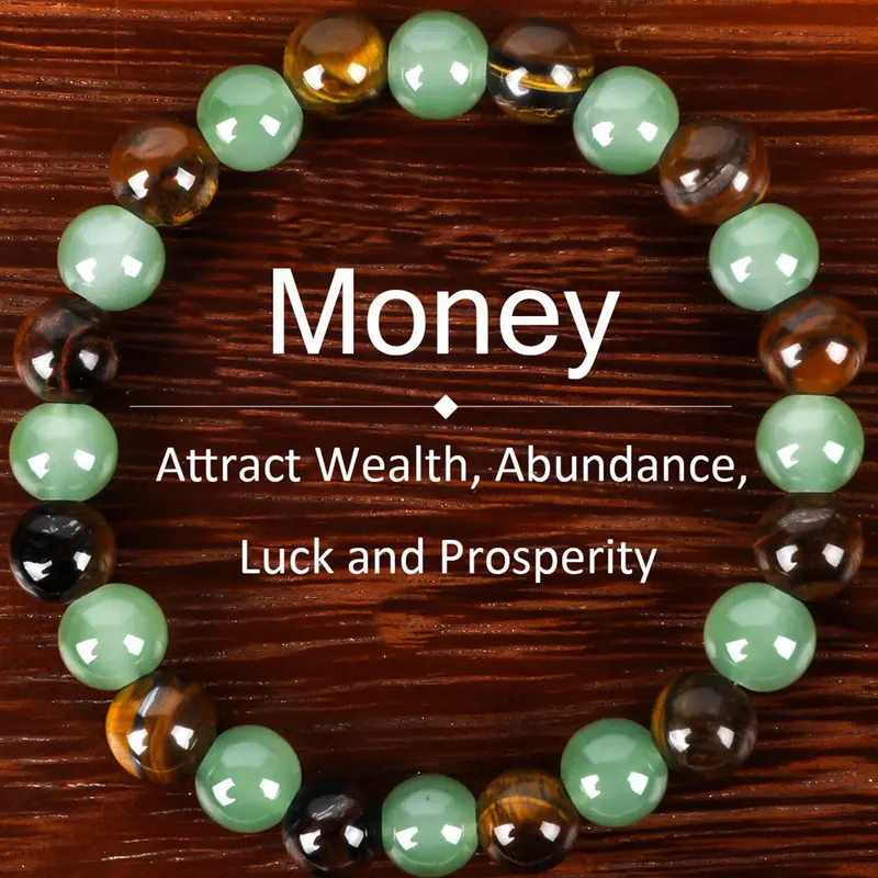 1pc Money Attraction & Protection Bracelet, Tiger Eye & Green Aventurine Natural Bracelet, Fashion Luxury Jewelry, Friendship & Encouragement Gift, Colorblock Beaded Bracelet, Bangle Bracelet, Fashionable Bangles, Bead Bracelets