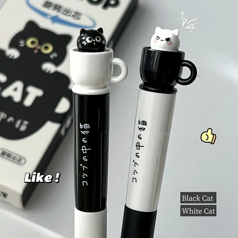 Tea Cup Cat Style Neutral Pens, Creative Twistable Writing Pens, 0.5mm Quick-Dry Ink, Office Supplies, 4/8 Pack