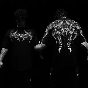 Men's Gothic Demon Spine Print T-Shirt, Cyberpunk Streetwear Washed Cotton Short Sleeve, Y2K Alternative Graphic Tee for Men and Women