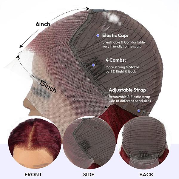 【30 Inch only $119 】99j Burgundy Deep Wave Lace Front Wigs Human Hair 99j 13x6 HD Lace Front Wigs Human Hair 200 Density Deep Wave Wig Pre Plucked Red Colored Curly Wig for Women