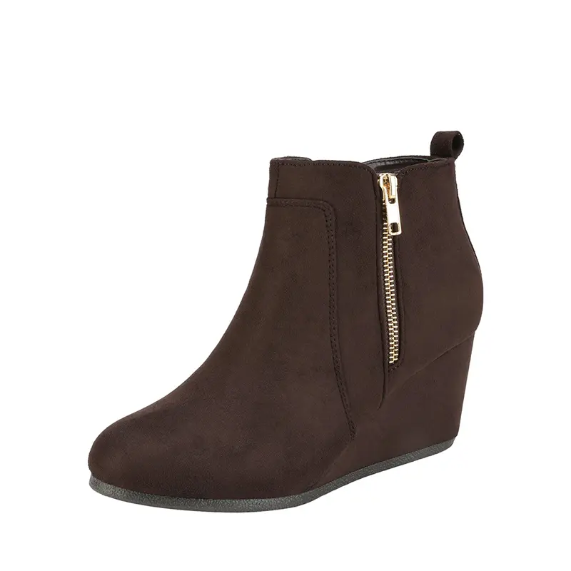 Dream Pairs Women's Comfortable Wedge Heel Booties - Stylish Coffee Soft Suede Pointed-Toe Slip On Walking Shoes with Rubber Sole, Comfortable Heels, Ankle Length, 0.2" Platform, Tpr Rubber