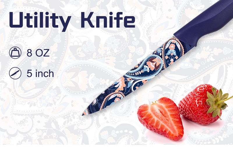 Astercook Paisley Knife Set Kitchen Block Rustproof Stainless Steel & Scratch-Resistant PP, Perfect Gift Idea Springtok Multicolor