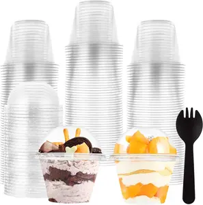 100 Pack 6 oz Plastic Cups with Dome Lids (No Hole), Crystal Clear PET Dessert Cups, Disposable Party Dessert Cups with Spoons for Fruit,Parfait,Pudding,Yogurt,Ice Cream,Cold Drinks