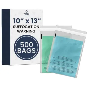 10x13 Inch Clear Poly Bags with Suffocation Warning 500 Count Permanent Self-Seal Adhesive Transparent Plastic Bags for Apparel FBA Shipping Retail Packaging Mailing & Storage