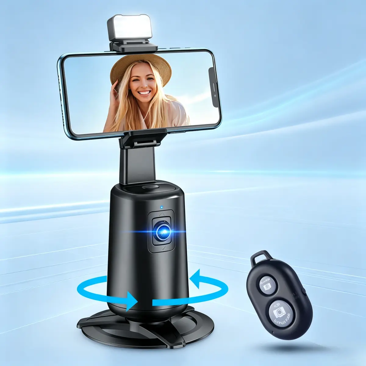 Auto Face Tracking Tripod 360 °   Rotating Cell Phone Photo and Video Kits Stand, No App, Camera Stand with Remote and Gesture Control, Rechargeable Smart Shooting Stand for Live Recording Tiktok(Black)