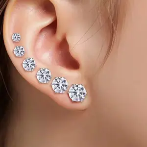 18K Gold-Plated AAA+ Cubic Zirconia Stud Earrings for Men & Women – Round & Square Six-Prong Stainless Steel Earrings, 3mm–8mm simple unique multiple piercings hypoallergenic everyday wear birthday anniversary gift trendy statement jewelry daily costume j