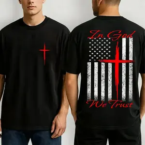 Patriot In God We Trust Christian Cross Comfort Color Graphic Tee 2 Sided Ring-Spun Cotton Soft-Washed T-Shirt Trendy Tops Perfect Gift