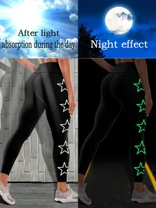 【Plus Size】High-Waisted Leggings, Romantic Glow-In-The-Dark Star Print, High Elasticity Waist Cinching, Sporty Workout Casual Women's Pants