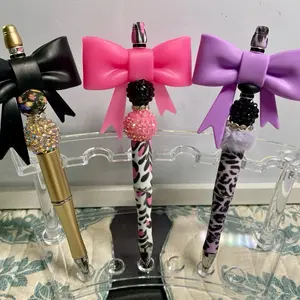 LIVE Big Bow Pens with Sparkling Beads and Solid or Print Design for Stylish Writing