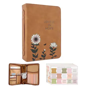 Bible Cover Case, Premium, Leather Carrying Case with Handle&Zippered Pocket for Standard Size and Bible Accessories, Large Bible Bag, Ideal Gift for Women Men Lady Girls