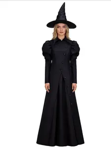 Women's Halloween Witch Costume Set, Dress + Witch Hat, Long Robe Role Play, Perfect for Party Holiday Occasions