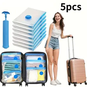 5Pack Heavy-Duty Vacuum Storage Bags with Pump - Durable Nylon Zippered Bags for Travel, Multiple Sizes for Clothes & Blankets, Bedding - Transparent - Travel & Clothes Organization