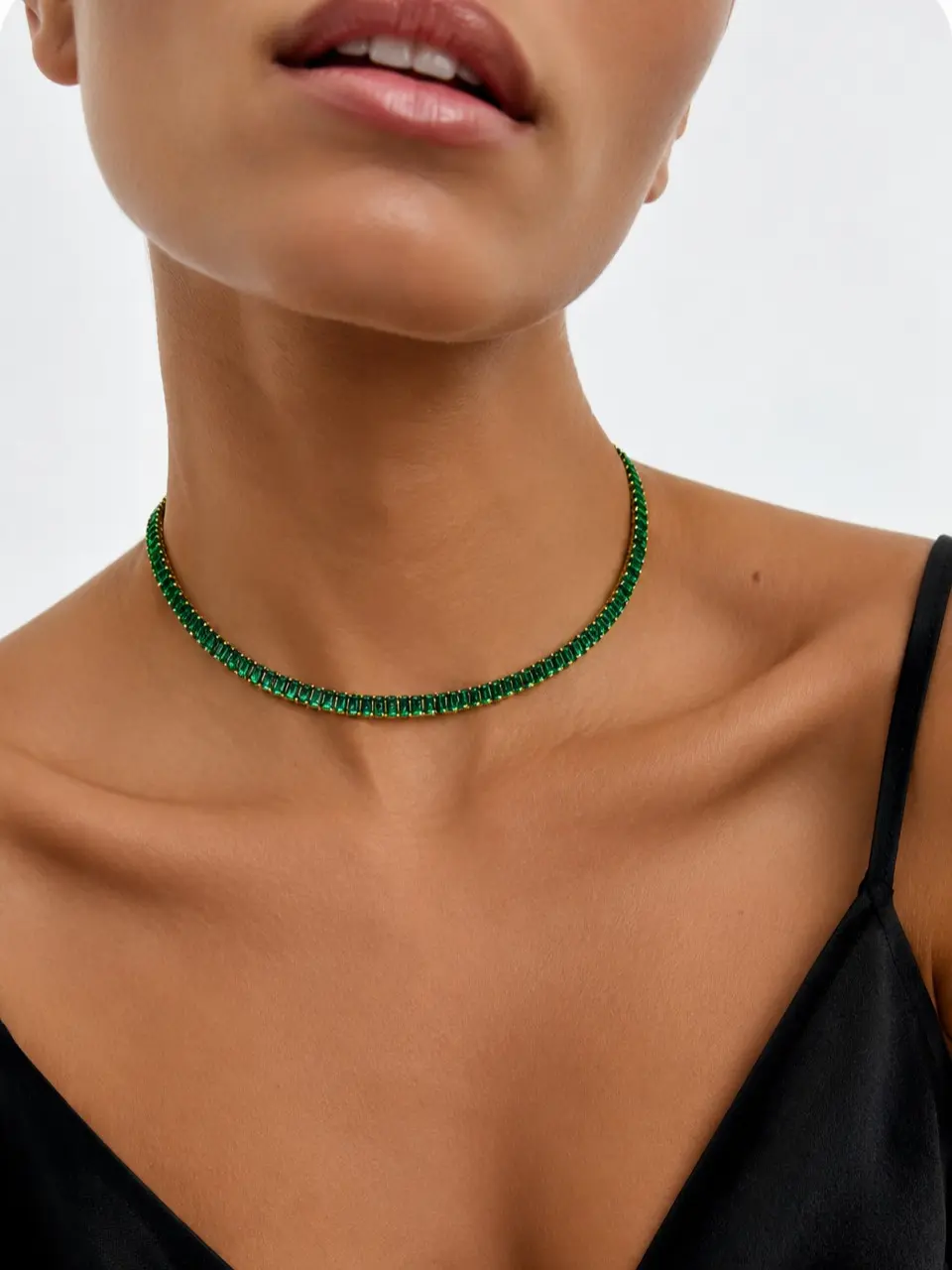 Emerald Crystal Tennis Necklace 18k Gold Plating | Adjustable  16-20 Inches