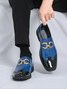 Men's Fashionable Gingham Pattern Slip on Formal Dress Shoes, Business Style Square Toe Loafers for Party, Daily Clothing Decor for Men, Boy