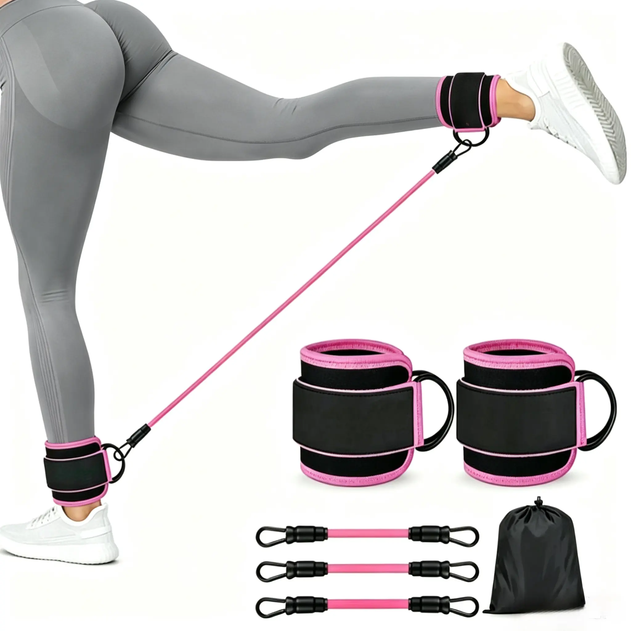 Adjustable Ankle Cuff & Resistance Bands Training Kit, Portable Lower Body Weight Training Equipment for Home, Gym Use