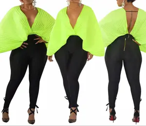 Butterfly Shirt Pleated Bell Sleeve Blouse