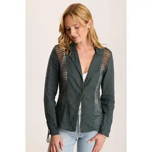 Contessa Linen Blazer with Crochet Insets