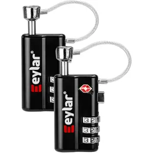 Eylar TSA Approved 3 Digit Combination Luggage Lock with Cable Durable Single Shaft Bolt Design for Hard Gear Cases 2 Pack Cut Resistant Metal Body Easy Viewing Resetting