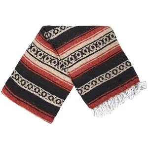 Mexican Falsa Blanket Brown Beige Red | Heavy Mexican Yoga Blanket Thick | Boho Home Decor Throw | Baja Style