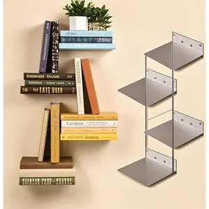 Aluminum Wall Mounted Bookshelf Set - Floating Shelf for Books - Modern Space-Saving Design - Set of 4 - Durable and Stylish Home Decor