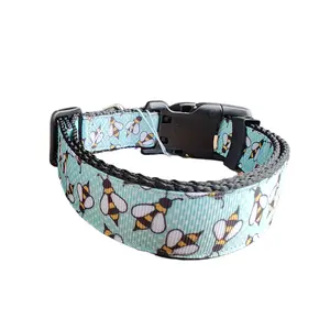Blue Bees Black Nylon Dog Collar MD, LG, XL, Leash