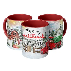 Hallmark Christmas Movie Watching Mug, Festive Holiday Ceramic Coffee Cup, Cozy Farmhouse Christmas Decor Gift, Cute Winter Hot Cocoa Mug