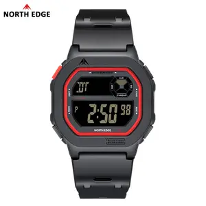 NORTH EDGE Men's Digital Watch X1 - Small Square Dial, Pu Leather, Snooze, Stopwatch, Luminous Alarm, 50M - 100M Waterproof, Tactical, Ultra-Light, Dustproof, Adventure-Ready, Comfortable for Extended Wear, with Box
