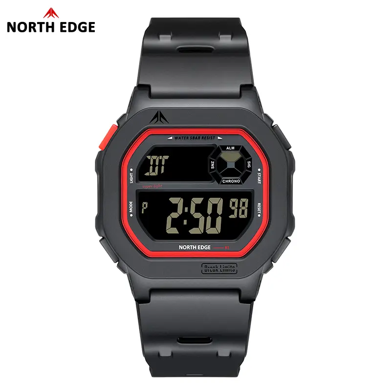 north edge Men's X1 Tactical Digital Male Watch, 41mm Small Square Dial, PU Leather Band, 50M - 100M Waterproof, Luminous Waterproof Alarm & Stopwatch, Comfortable for Extended Wear, Outdoor Sports Fashion Men's Watch, Mineral Glass