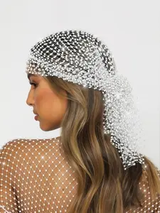 Waterproof Rhinestone Beanie Hat, Shiny Net Face Mask Headband, Elastic Hair Band for Parties, Birthdays, Events