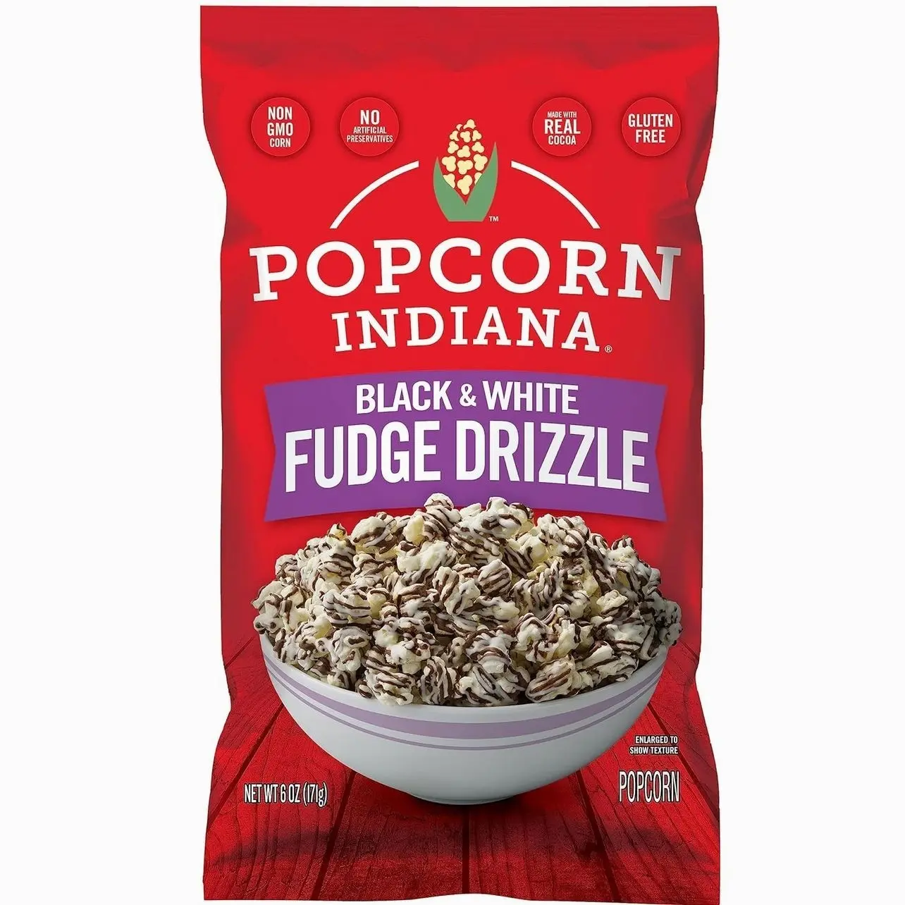 Popcorn Indiana 6oz (6-pack) Black & White Fudge Drizzle Chocolate Popcorn, Pre-Popped Gourmet Quality Popcorn, Crave-worthy Crunch, Real Ingredients, Gluten Free, No Artificial Flavors, Movie Theater